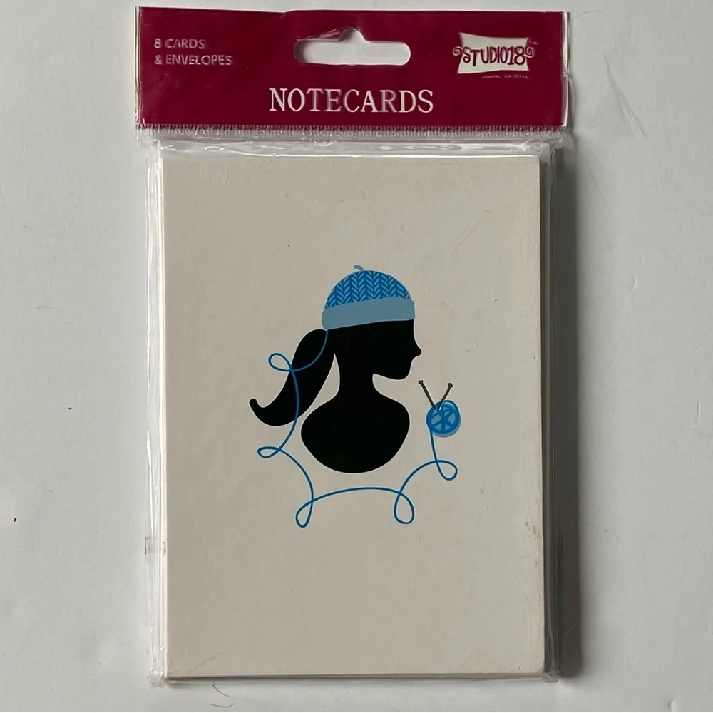 Note Cards 2 Sets Knitting Sewing Pink Blue Lady Fashion New 16 Cards Envelopes